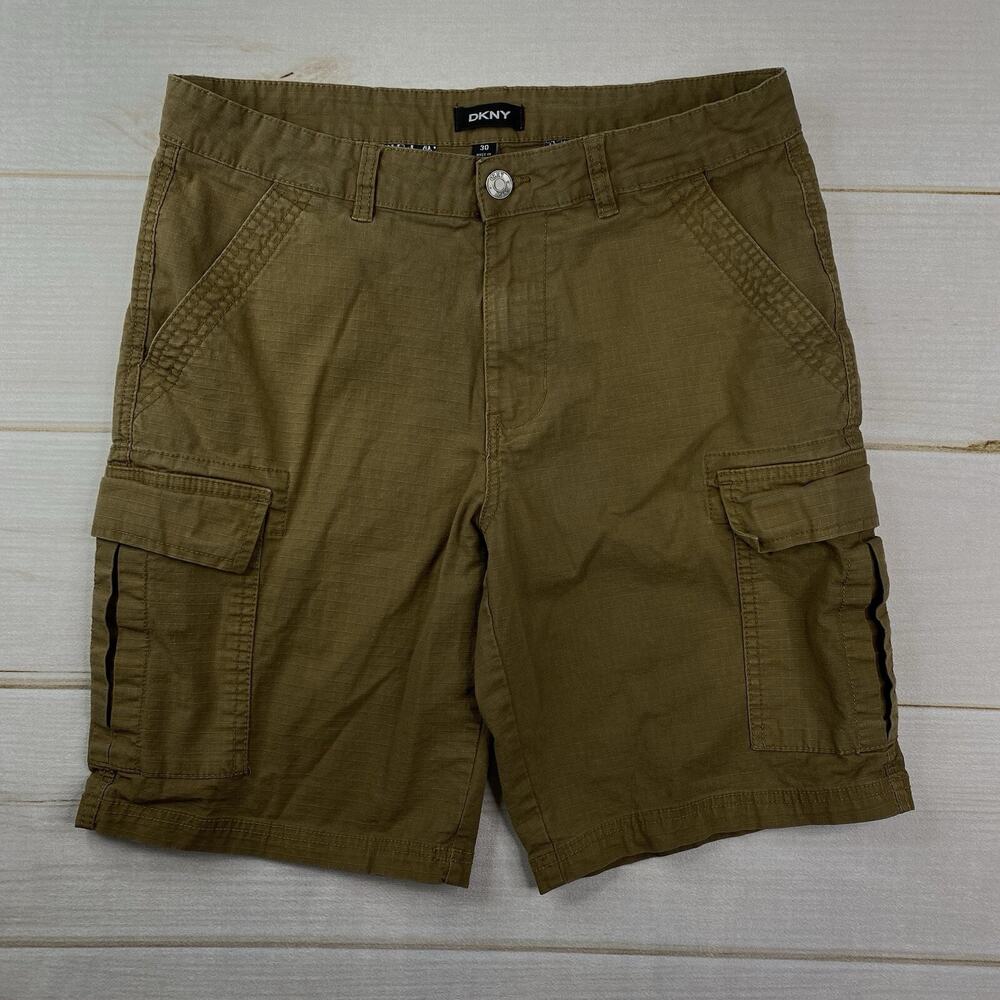 DKNY Cargo Shorts Mens 30 Brown Khaki Stretch Ripstop Y2K Casual Outdoor Hiking